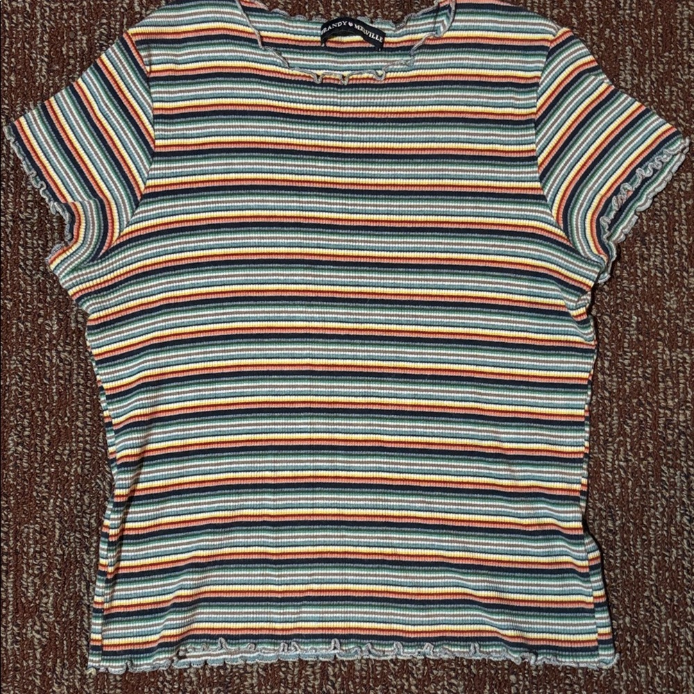mini stripe stretch crop top cropped multicolor short sleeve striped ribbed top